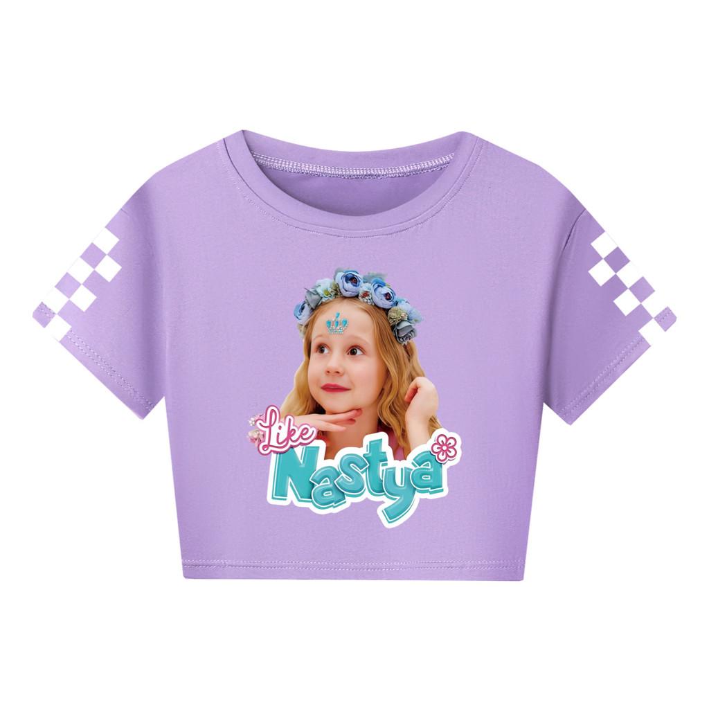 

5530 Kids Girls Nastya Print Short Sleeves Short T-Shirt 120cm фіолетовий