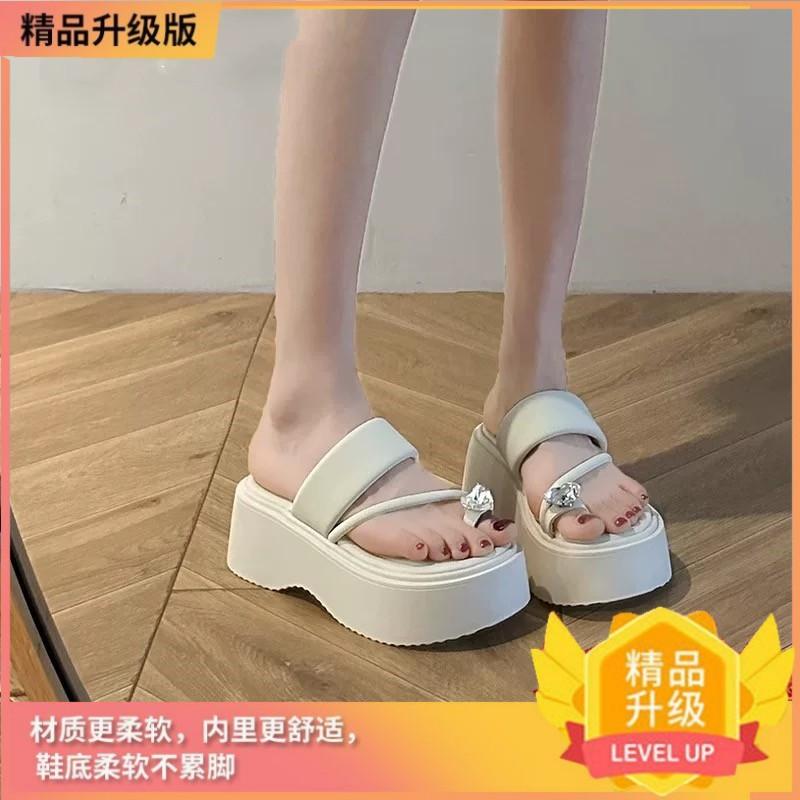 

Thick-bottomed heightening set of toe rhinestone slippers for women s 2025 summer new fashion commuting wear small versatile sandals 40 бежевый