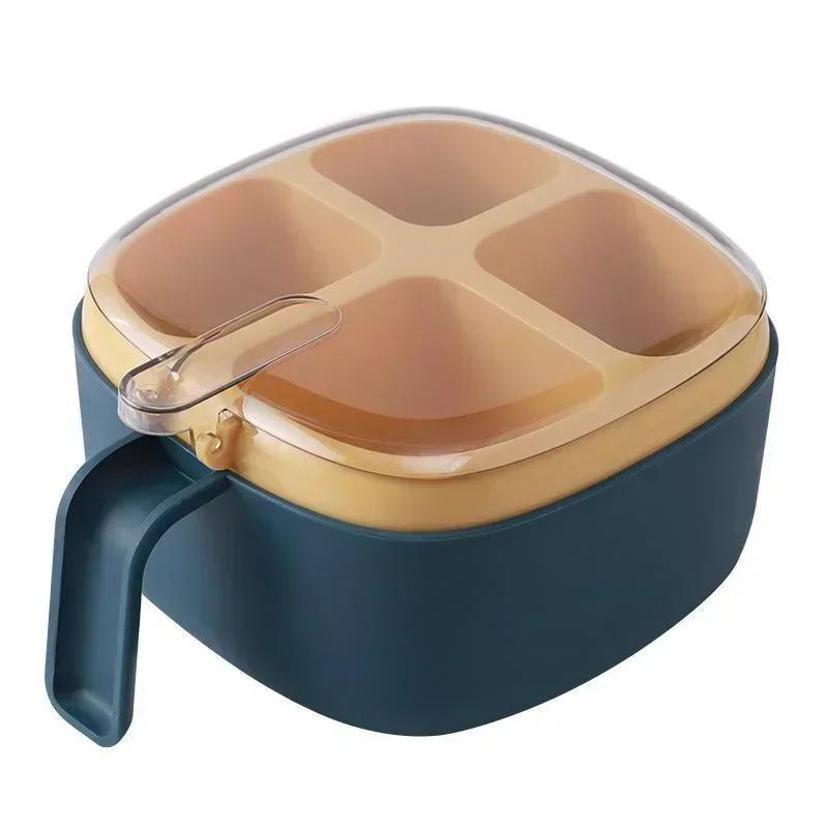 1 Pcs Four Grid Integrated Transparent Condiment Box Detachable Condiment Storage Tank Dust-Proof Kitchen Supplies Wholesale
