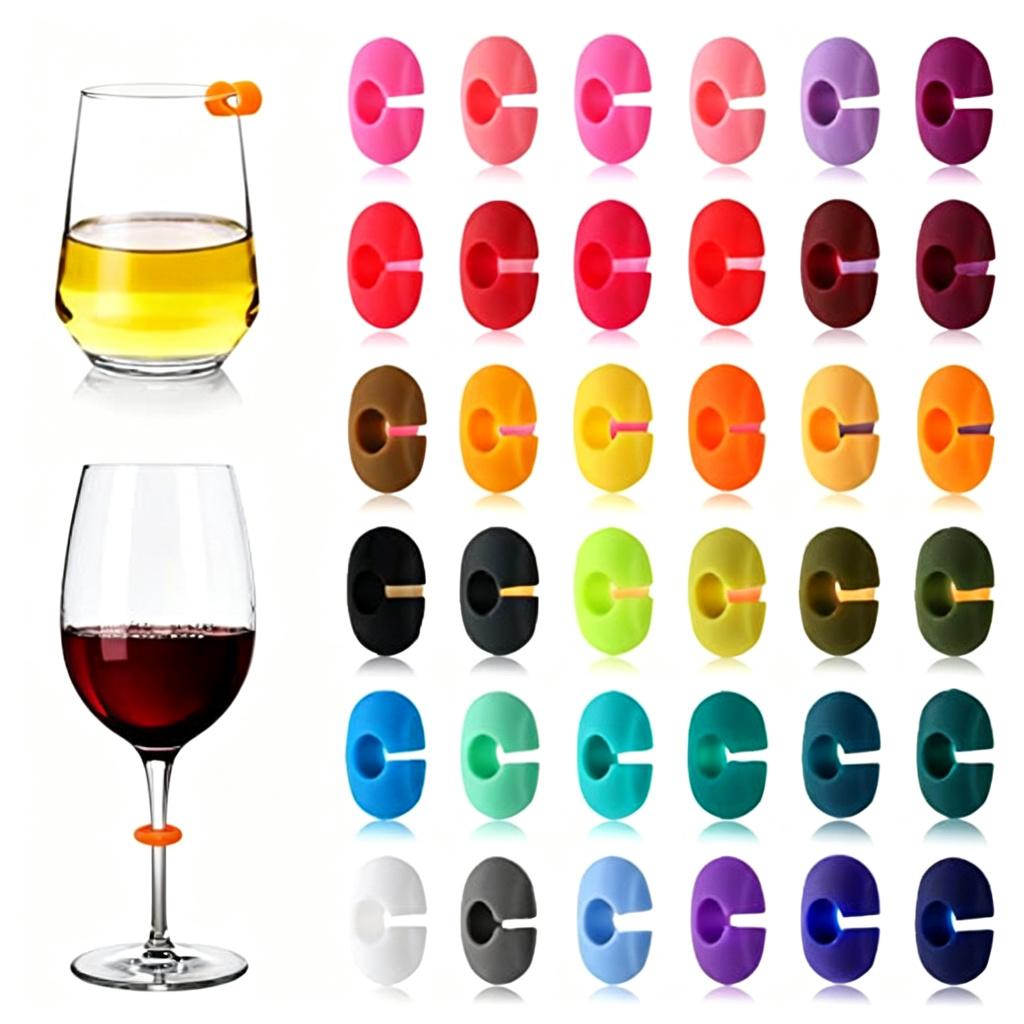 8/12/36pcs Silicone Wine Glass Marker Juice Champagne Cup Goblet Label Mug Tag Bar Wedding Identification Color Party Tools