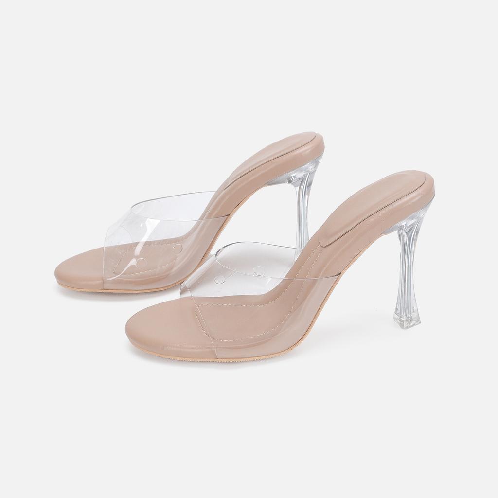 Fashion Stiletto sandals women, simple crystal transparent, high heel slippers