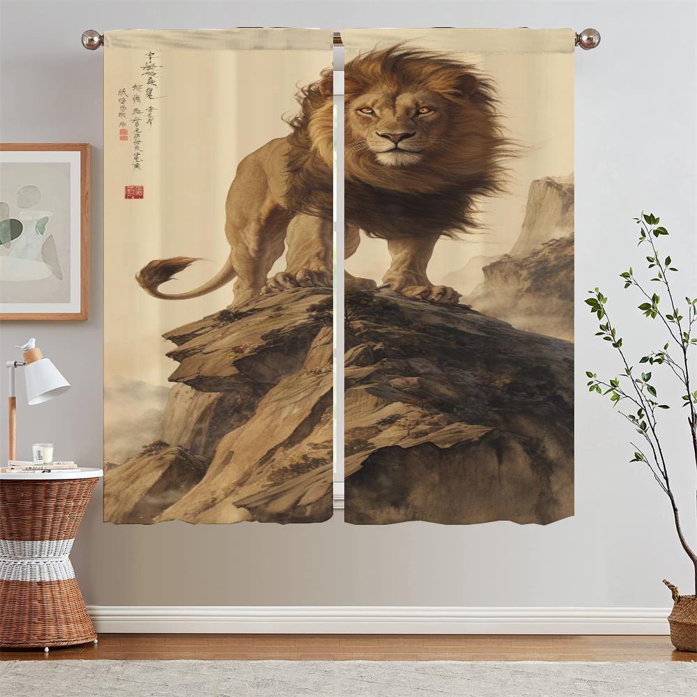 

Мужской лев Кухонные шторы для дверей Короткие оконные шторы для гостиной Современное украшение дома Подхваты для штор в ванной W50xH70cmx2pcs-CL