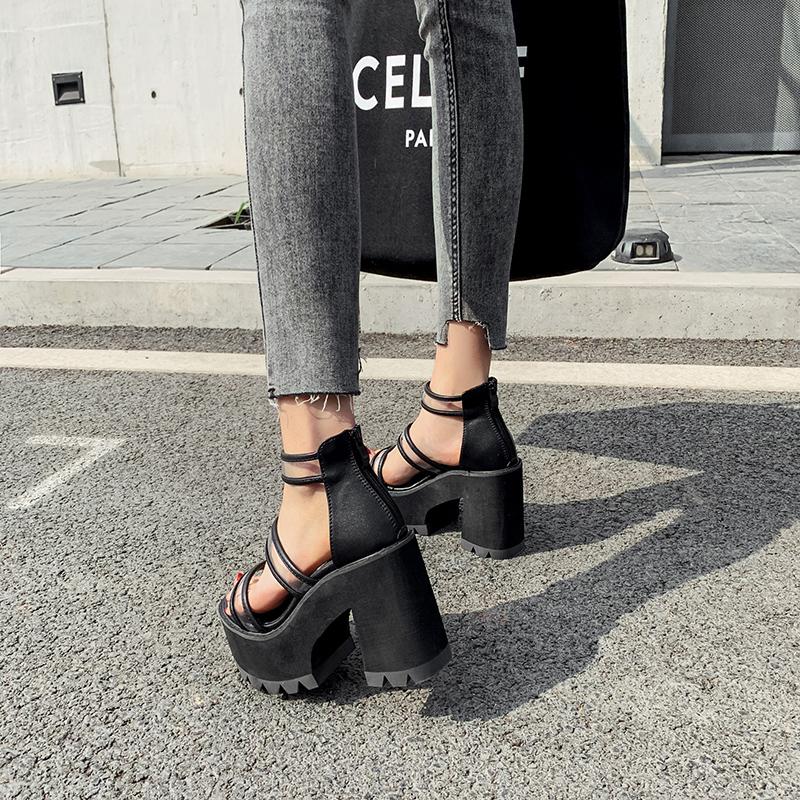 Sommer PVC Sandalen Plattform Frauen Blockabsatz Außerhalb Füße Schuhe Sommer Zurück Reißverschluss Hohe Qualität
