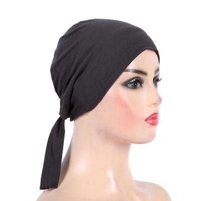 H048 Plain Cotton Tie Back Hats Muslim Turban Pure Color Stretch Inner Hijabs Underscarf Women Head Scarf Under Hijab Bonnet