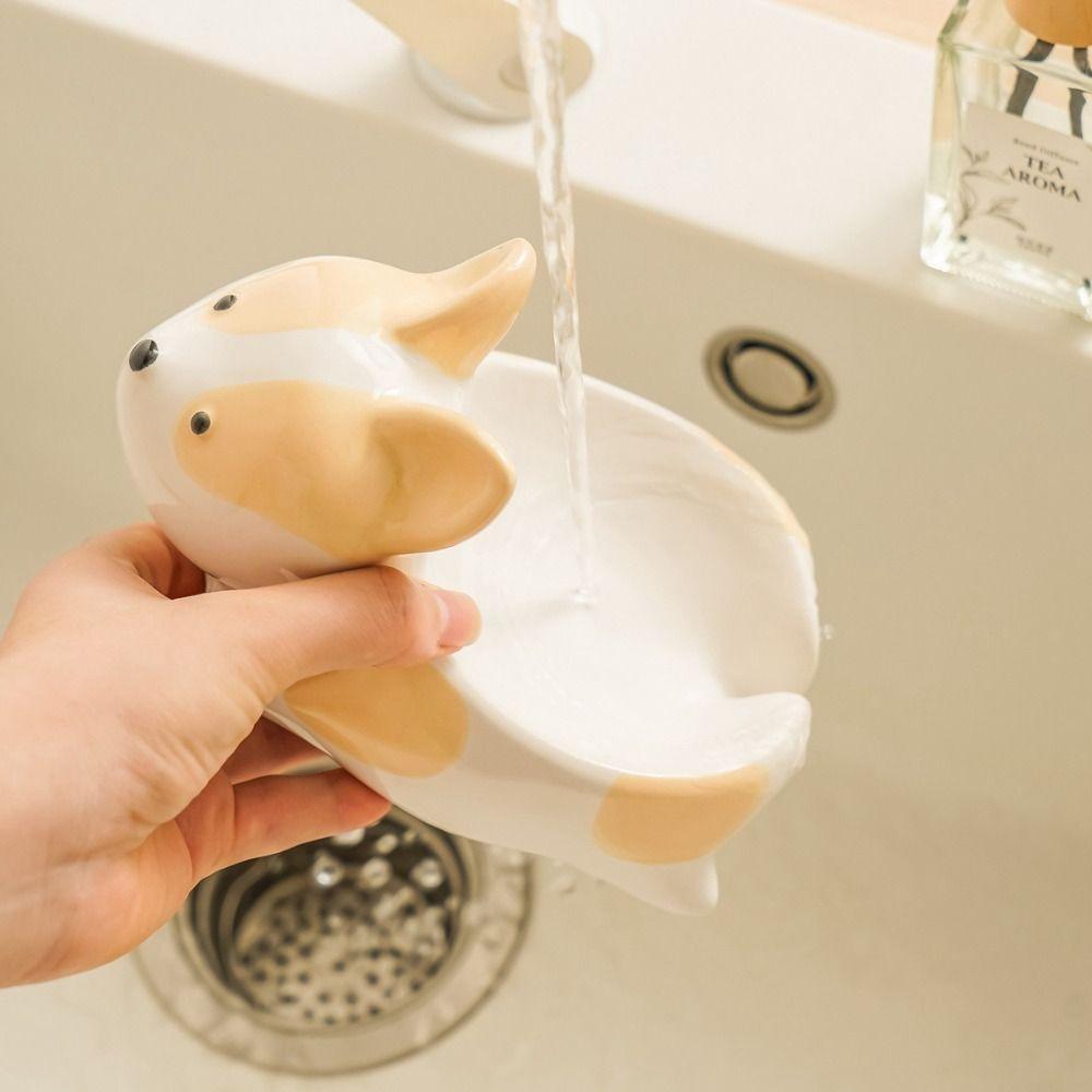

Corgi Shape Ceramic Soap Box Light Luxury Soap Holder Creative Cartoon Soap Dish Family Dog