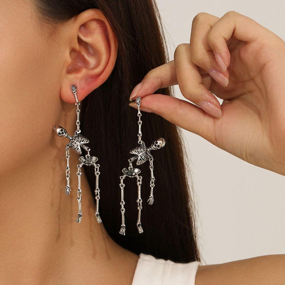2 Pairs Pierced Halloween Skull Earrings Skull Shape Skeleton Drop Earrings For Women