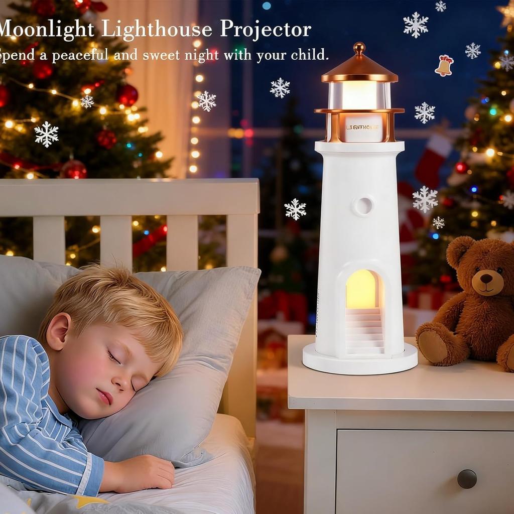 Lighthouse Lamp, Lighthouse Decoration,Lighthouses Night with Remote Control and Bluetooth, Rechargeable Moonlight Projection Lamp for Children's