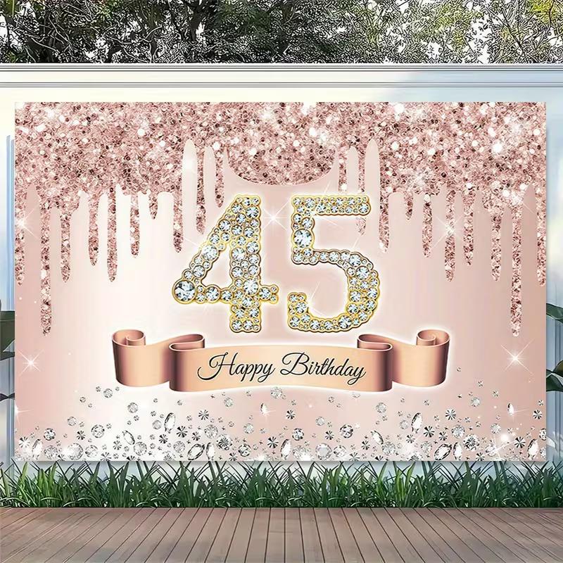 2D Luxury Rose Gold 45th Birthday Backdrop for Milestone Celebrations