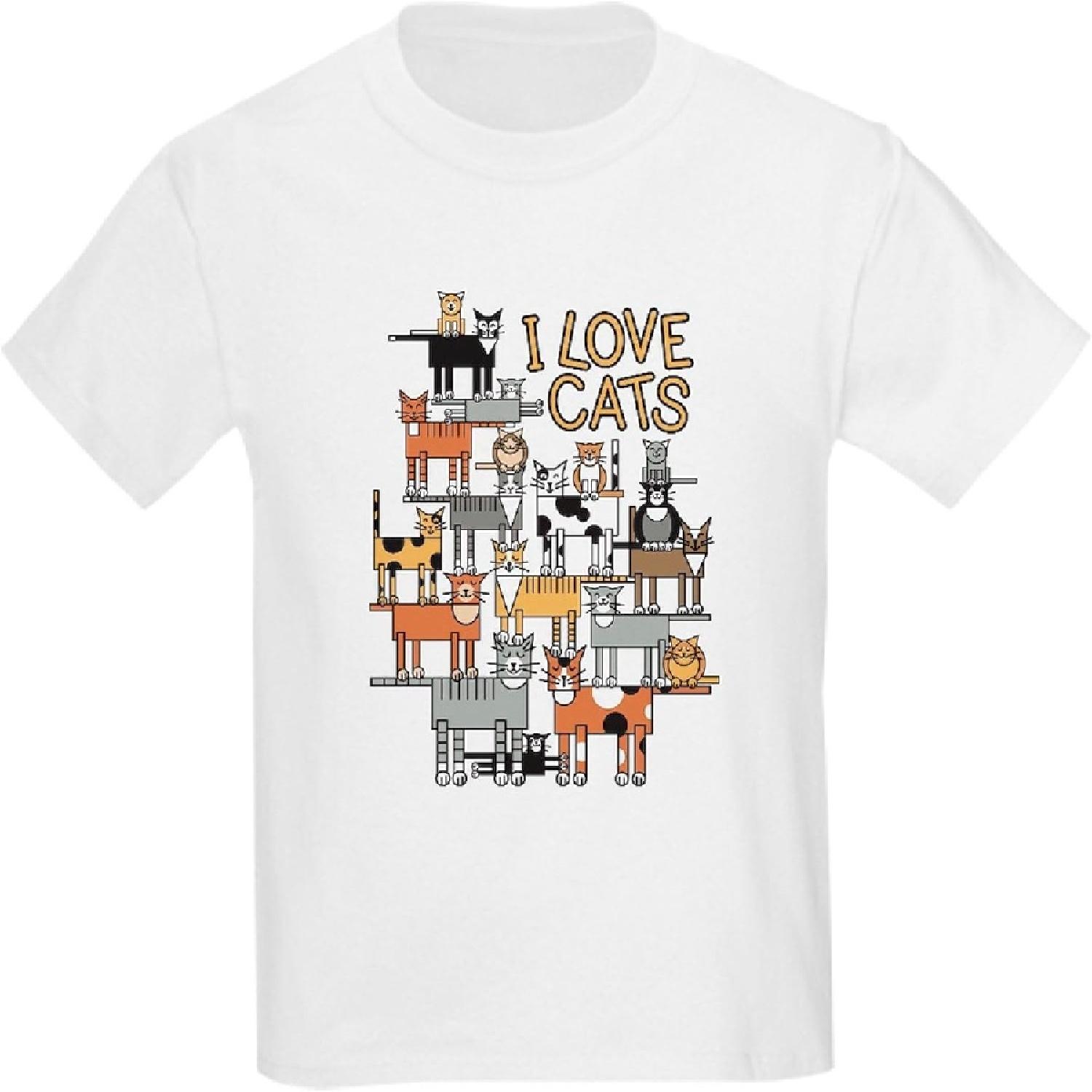 CafePress Я люблю кошек Футболка для подростков и детей Хлопковая футболка XXXXXL белый