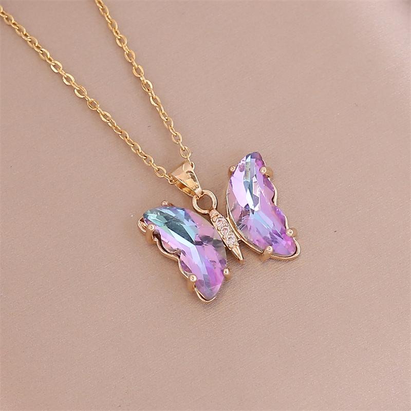 Exquisite Luxury Crystal Butterfly Charm Necklace Colorful Insect Charm Collar Chain Women's Fashion Jewelry Accessories Gift