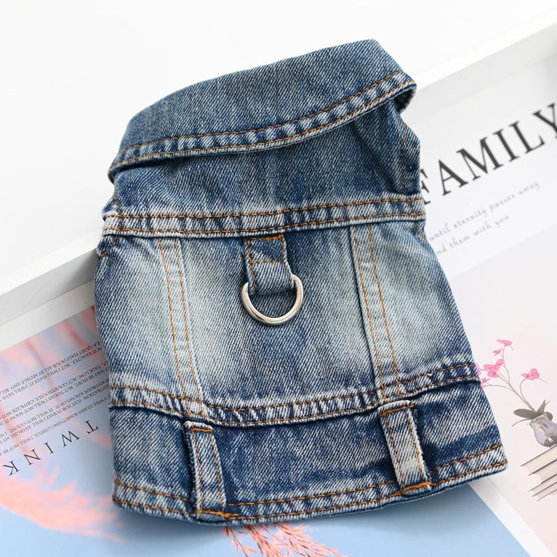 

Pet Puppy Denim Vest with Traction Ring for Spring, Autumn, and Winter S светло-синий