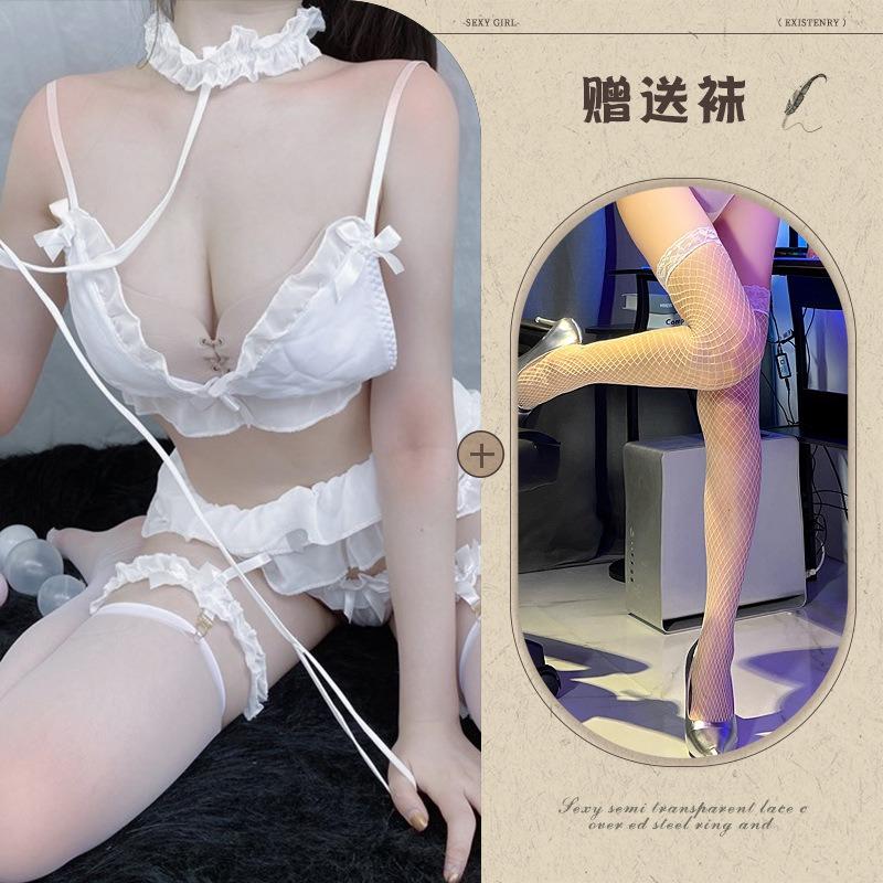 Night listening incense lingerie female sexy temptation princess garter lace chiffon three-point suit