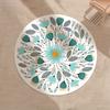 Crystal Velvet Carpet1pc Round AntiSlip Washable Mat With Floral Pattern Teal And Blue Leaf Design, Soft Polyester Material, Per