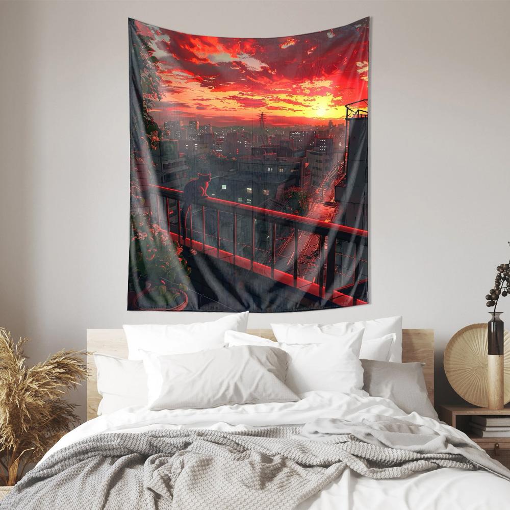 City Sunset Landscape Tapestry  Romantic Scenery Wall Hanging Decor