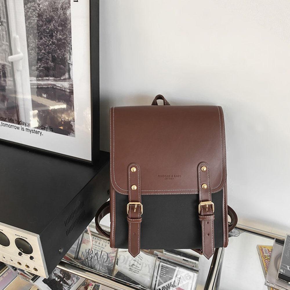 Simple PU Leather Japanese Backpack Preppy Style Large Capacity Laptop Backpacks Travel Bags