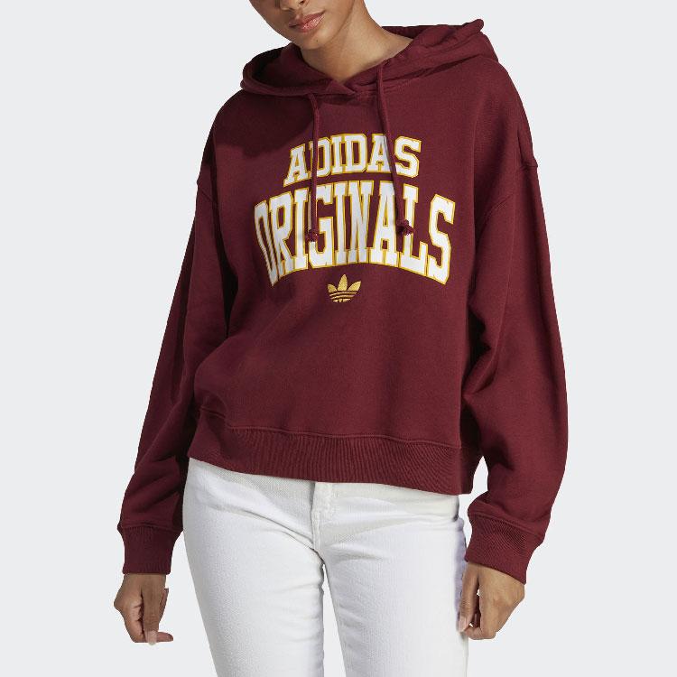 Adidas Originals Trefoil Logo Print Hoodie With Drawstring Women Hoodie Red IC5990