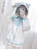 Lilikakoi Cat Ear Hoodie with Ears and Angel and Feather Cute Cat Ear Loose Light Blue Color Y2K Angel Harajuku Women's Frills, Wings, Pattern,