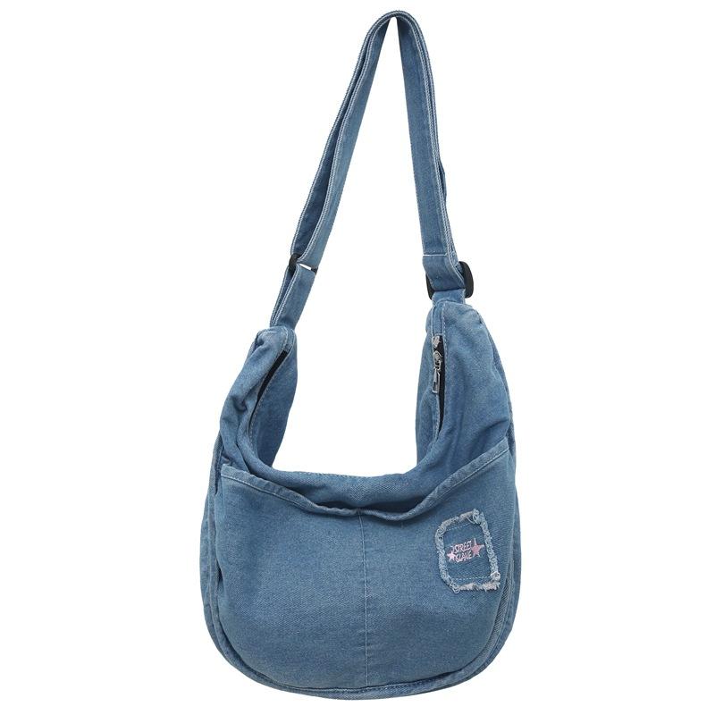 

Джинсовая сумка через плечо большой емкости, женская холщовая сумка через плечо синий