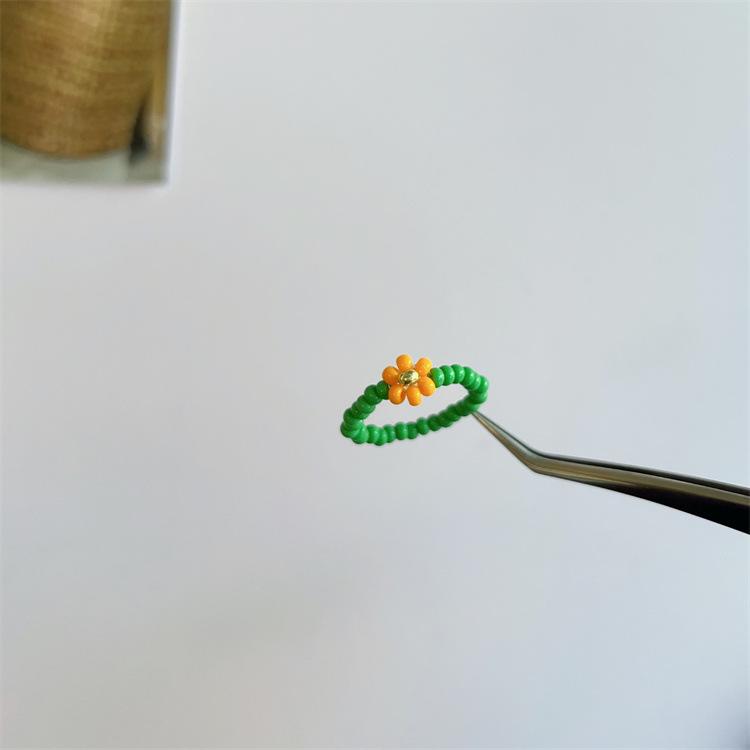 2025 Summer Macaron Color Beaded Flower Ring - Korean Porcelain Women's Jewelry