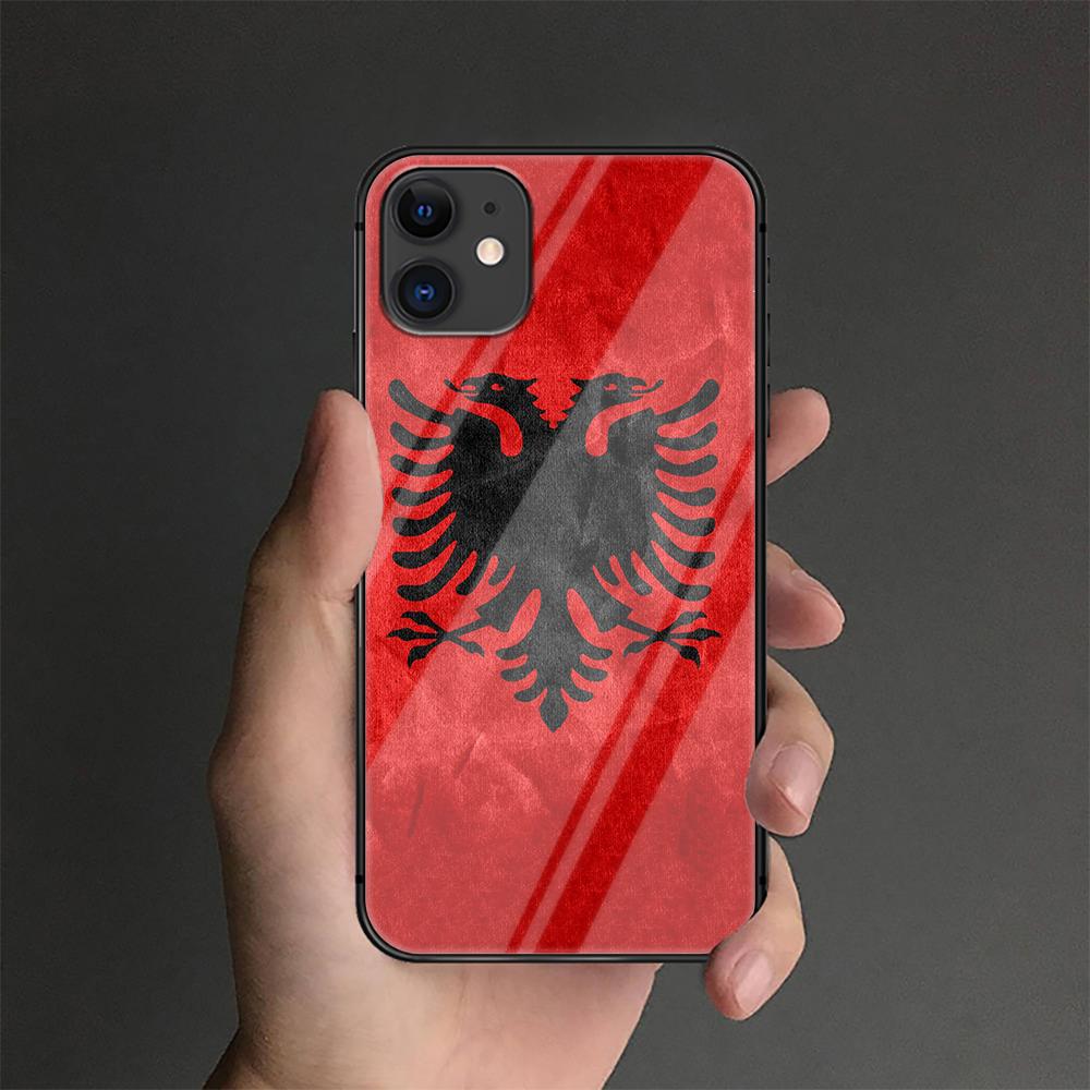 Albania Flag Tempered Glass Phone Case For iPhone Samsung Galaxy Redmi Xiaomi Note S A 16 15 14 13 12 11 21 22 23 53 54 Pro Plus Ultra Silicone Cover