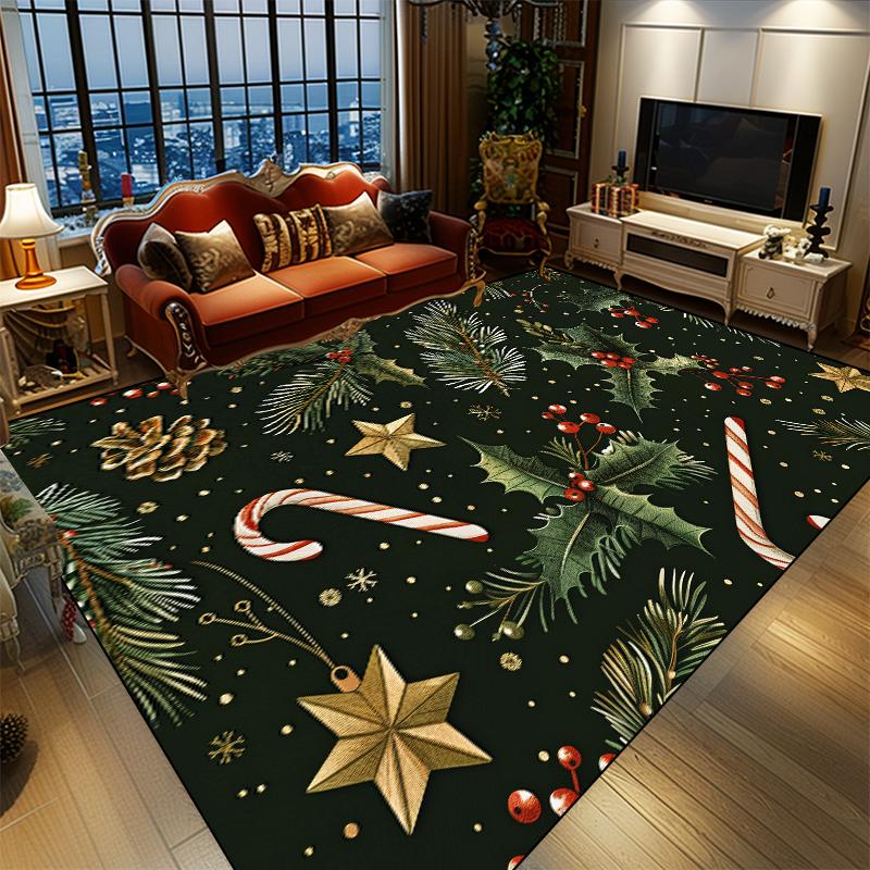 Christmas Green Carpet for Living Room New Year Candy Leaf Theme Rugs for Bedroom Soft Non-slip Parlor Floor Mat for Children 