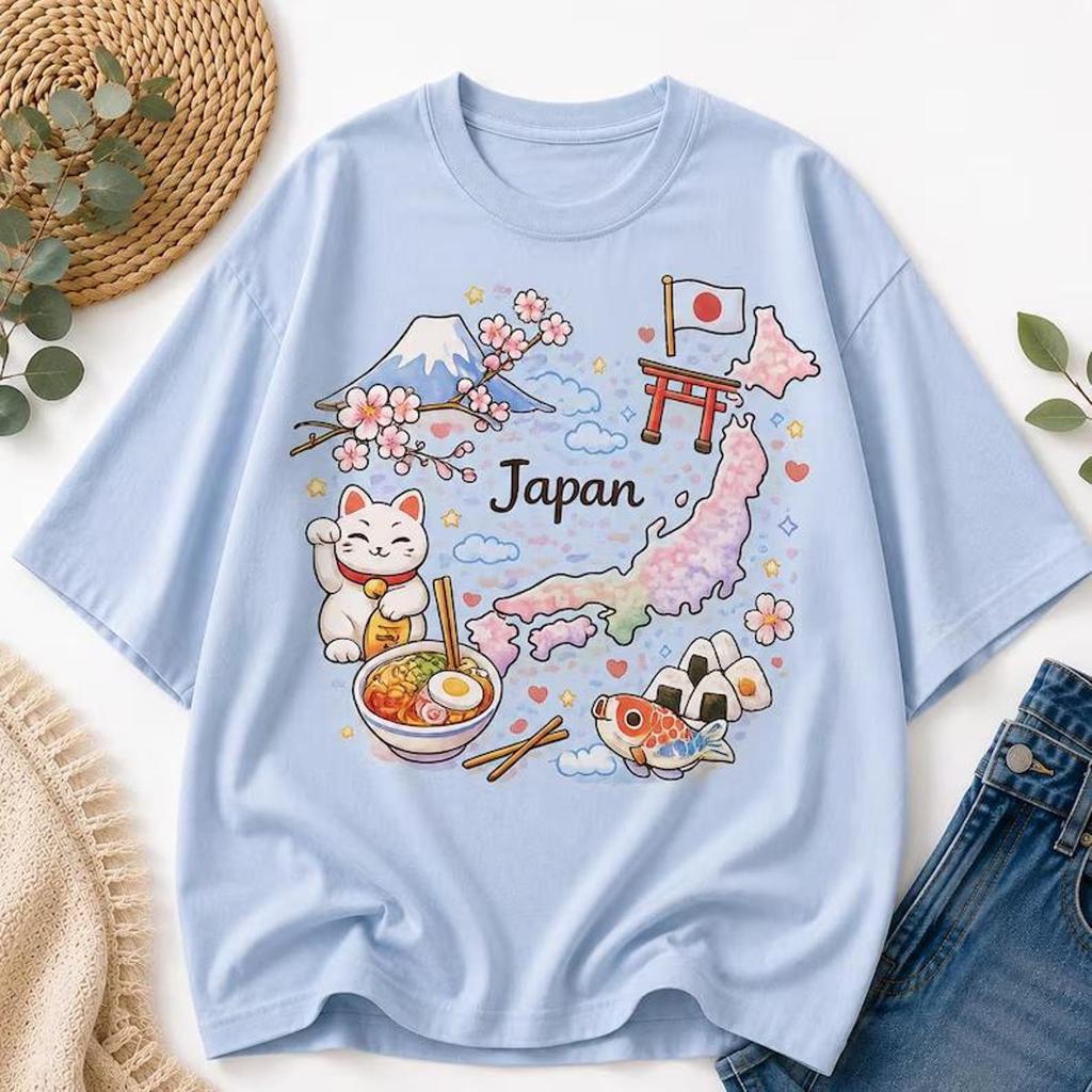 Japan Shirt, Cute Japanese Travel Tee, Japan Lover Shirt, Cherry Blossom & Mount Fuji Shirt, Japanese Culture Gift