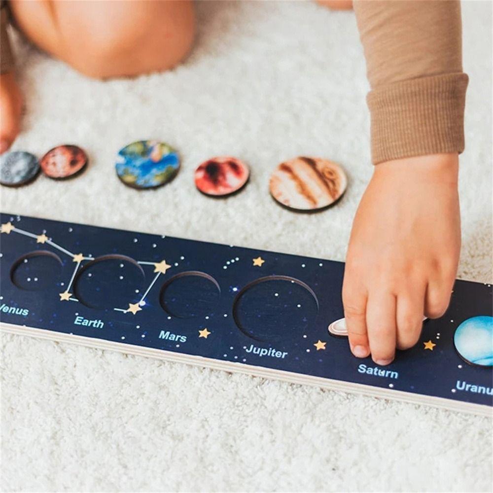 Matching Science Children Boy Girl Solar System Puzzle Jigsaw Tray Wooden Puzzle Planet Puzzles