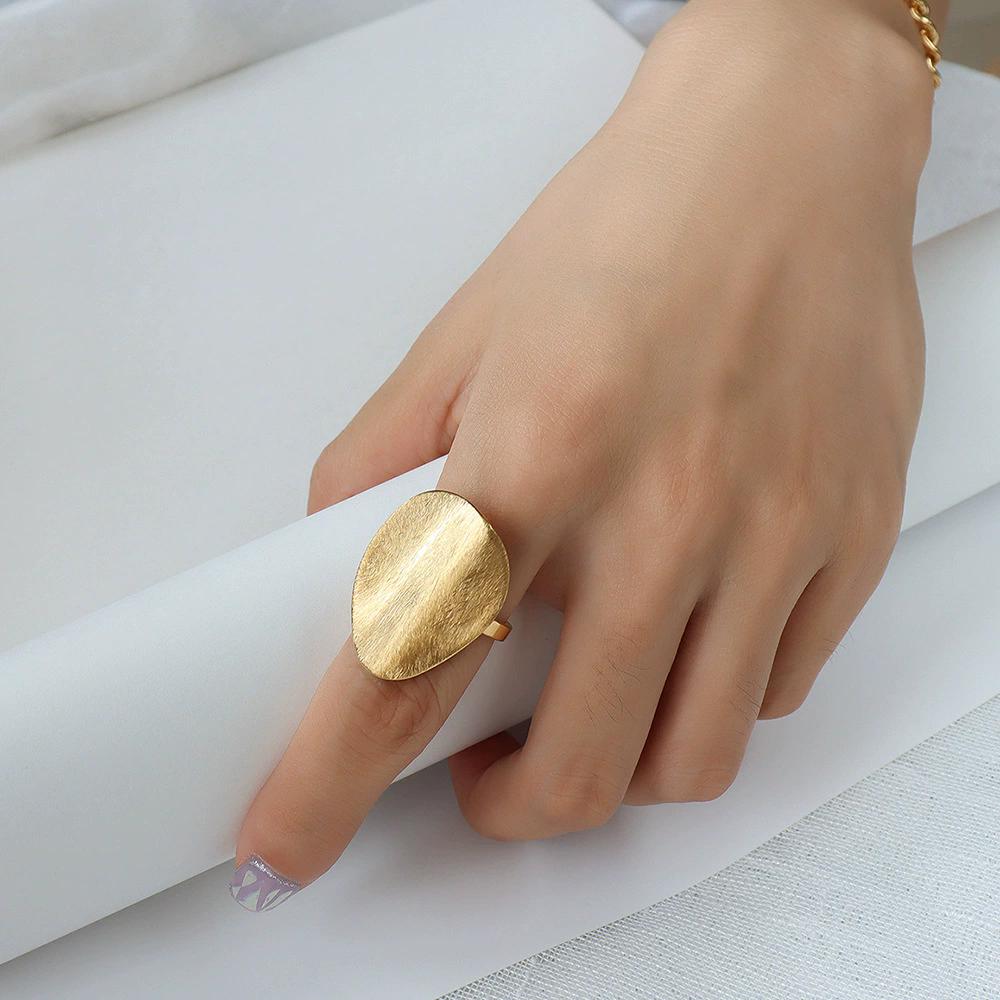 Fashion French Exaggerated Irregular Brushed Matte Ring Women Index Finger Ring Titanium Steel Ring Women Jewelry Accessory resizable золотой