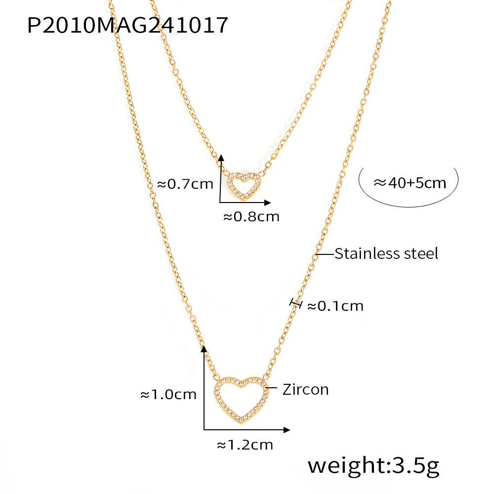 Qiong Yao British Fashion Double Layer Zirconium Heart Necklace for Women