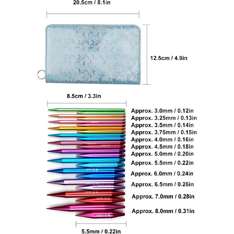 TOPINCN Interchangeable Circular Knitting Needles Set with Storage Bag 3 to 8mm Assorted Colors Circular Needle Set for DIY Craft