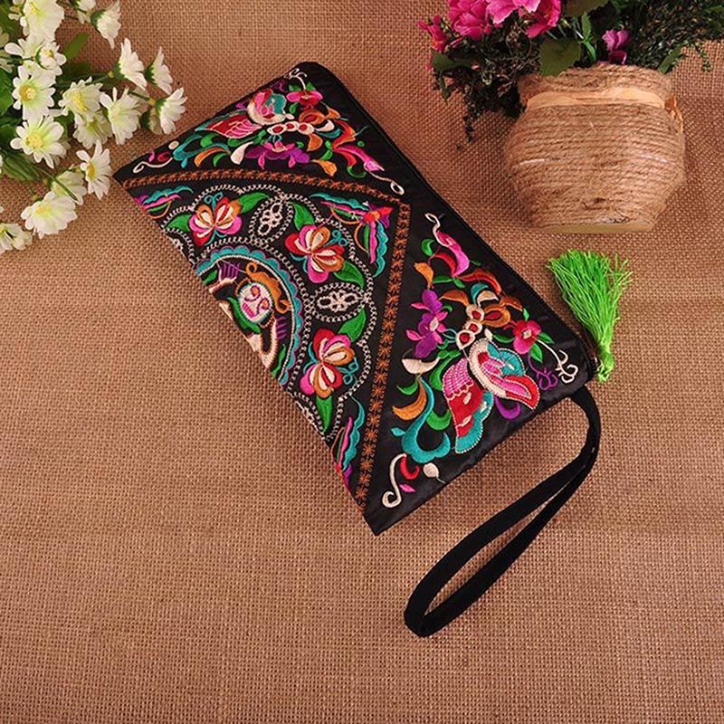 Vintage Ethnic Style Embroidered Clutch Bag Retro Wallet Clutch Bag Female Handbag Dinner Carrying Bags Phone Bags
