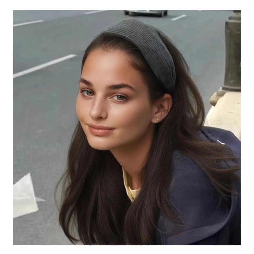 Solid Color Wide Edge Striped Yarn Headband High Head Headband French Gentle Atmosphere Hair Accessory