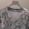 Damen V-Ausschnitt Kurzarm Leo-Print T-Shirt