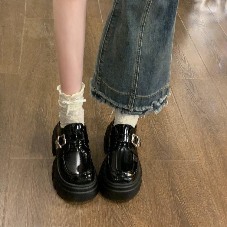 

Женские черные туфли из маленькой кожи на толстой подошве, новые весна-осень 2024, в британском стиле, на толстом каблуке, с высокой подошвой, с круглым носком, японские лоферы jk, одинарные 40