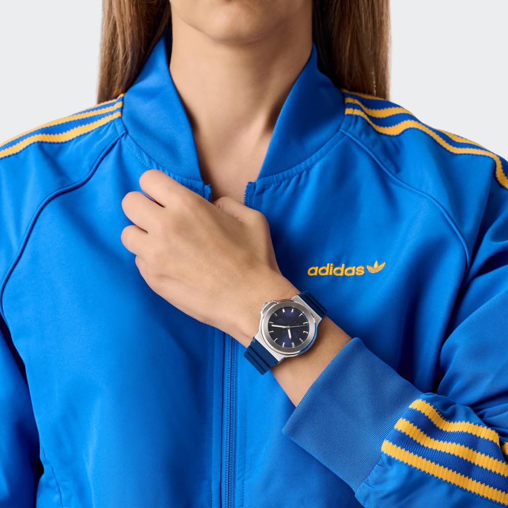 adidas Originals Watch Unisex Adidas Expression Three Quartz 5 ATM Water Mineral Blue Stainless Steel Watch, AOFH25502, Movement, Resistance, Glass,