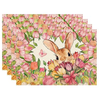 4/6 Stück Hasen Tulpen Blumen Kaninchen Oster Platzsets für Party Zuhause Küche Esstisch Dekorationen 12x18 Zoll