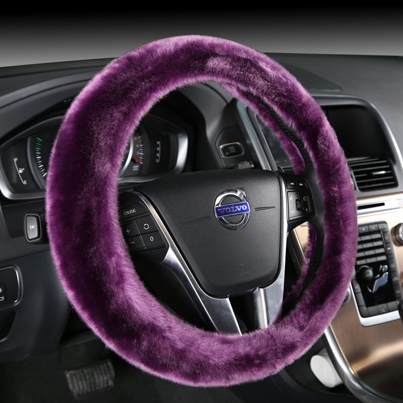 

New Car Steering Wheel Cover for Men and Women, Winter Long and Short Plush, Warm, Trendy, Non-Slip, Round D/D-Shaped Handlebar Cover Round Solid Color Plush Purple