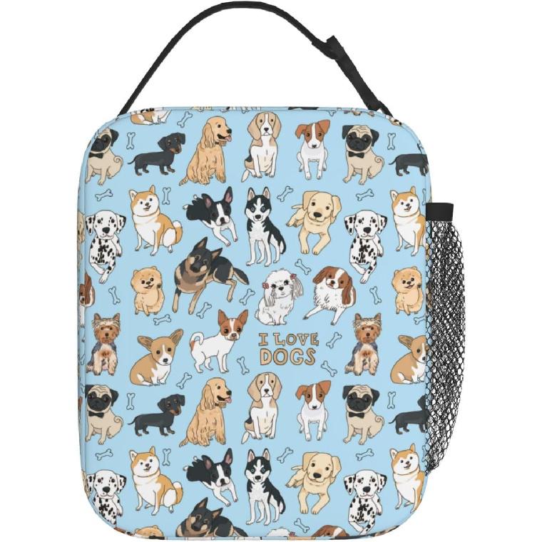 Insulated Lunch Box for Girls Kids Women Dog Lunch Box for Work,Picnic,School,Travel,Hiking,Beach or Fishing Polyester Pet Animal I Love Dogs And