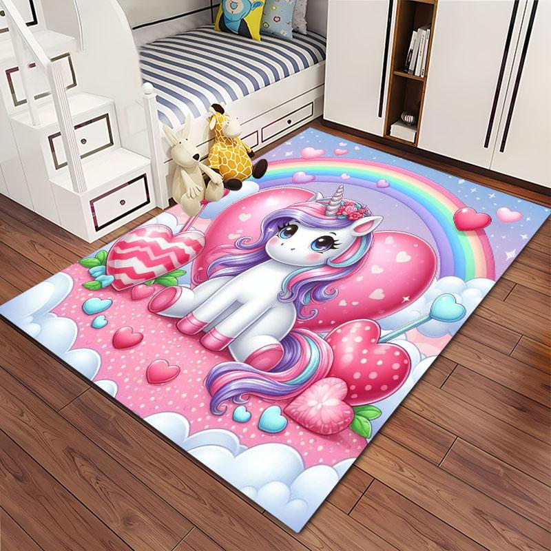 Cute Unicorn 3D HD Cartoon Area Carpet,Rug for Living Room Tapete for Bedroom Sofa Kitchen Doormat Decor,Kids Non-slip Floor Mat