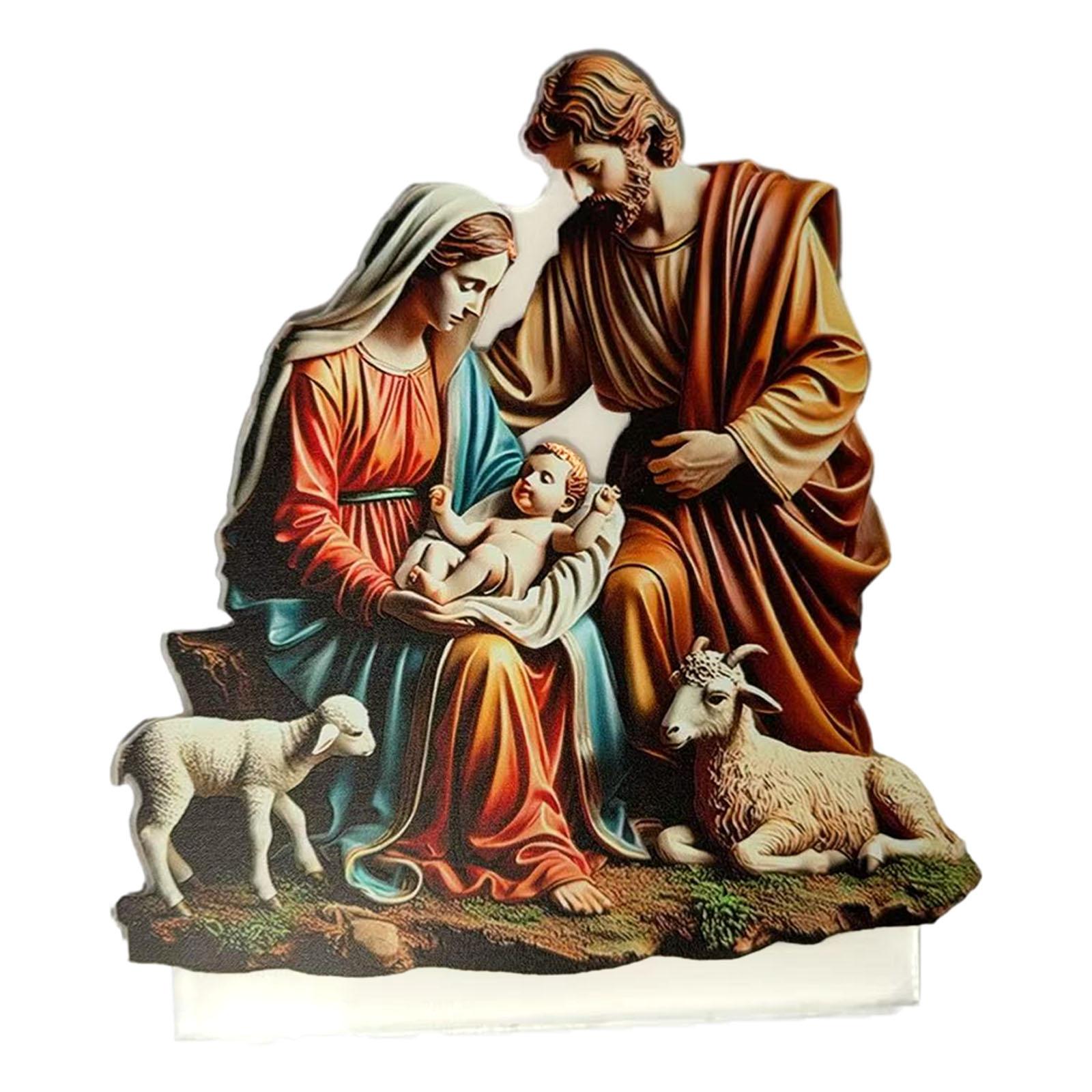 

Virgin Mary Statue Acrylic Jesus Figurine Collection Tabletop Decor Ornaments Christmas Nativity Figurines for Desktop Office різнокольоровий