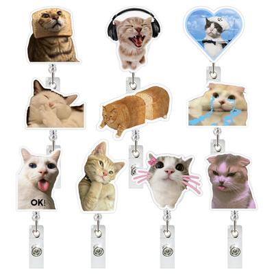 1 Adet Komik Kedi Memi Akrilik Rozet Tutucu Geri Çekilebilir Kolay Çekmeli Rozet Makarası İpli ID Kart Tutucu İsim Etiketi Anahtar Hemşire Aksesuarı