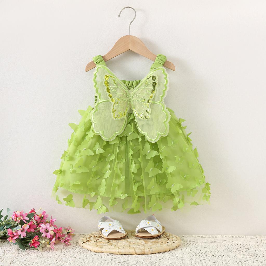 Baby Girl Princess Suspender Dress  Butterfly Wing Gauze Party Dress Solid Color New