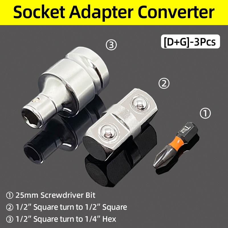 Double Square Head Socket Adapter Converter Reducer Set 1/4 3/8 1/2 Impact Drive Ratchet Wrench Socket Adaptor Repair Hand Tool