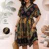 Bohemian Summer Dress for Women High Waisted Loose Print V Neck Casual