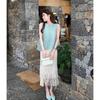 2025 Elegant Miyake Sleeveless Top & Pleated Tassel Midi Skirt Set for Women