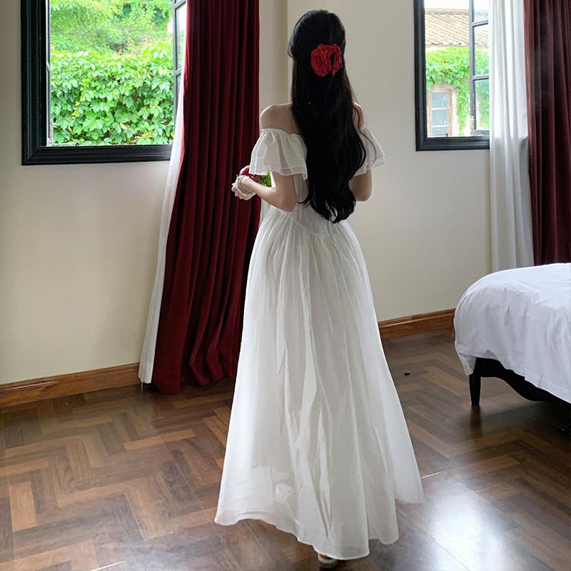 French Ruffle Edge One-word Shoulder Dress Children's Summer 2026 New Super Good-looking Niche Design Temperament Long Dress