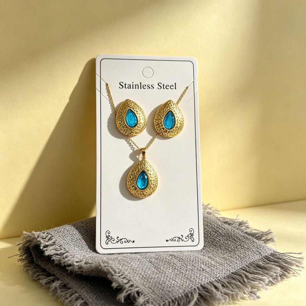 Trendy European & American Stainless Steel Earrings and Necklace Set: Light Luxury Styles
