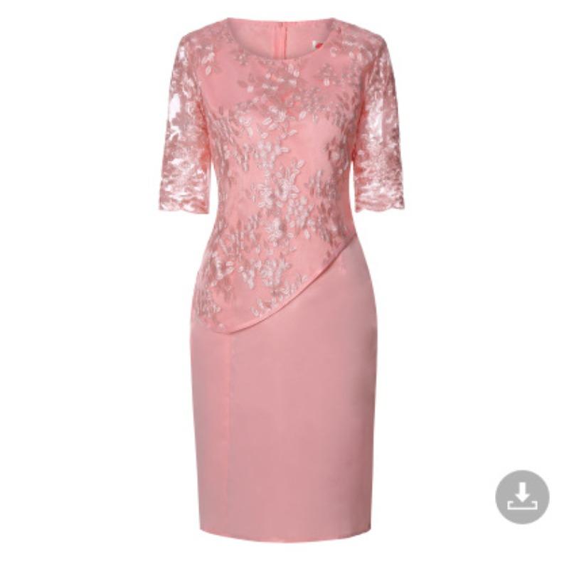 Women's Floral Lace Patchwork 3/4 Sleeve Plus Size Pencil Dress Two Piece Midi Formal Party Gown