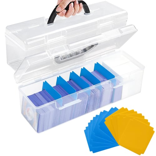 Yoimize Long Card Box with 10 Dividers, Handheld Trading Card Case, Transparent Card Case, Large Capacity Storage Box, Horizontal or Vertical Loading,