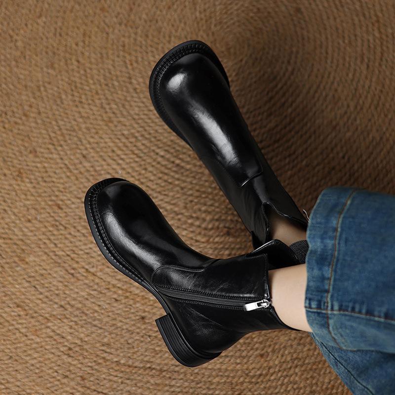 

Женские ретро ковбойские ботинки с круглым носком, на толстом каблуке, короткие ботинки, женский осенний новый стиль, боковая молния, низкий каблук, тонкие ботинки 43